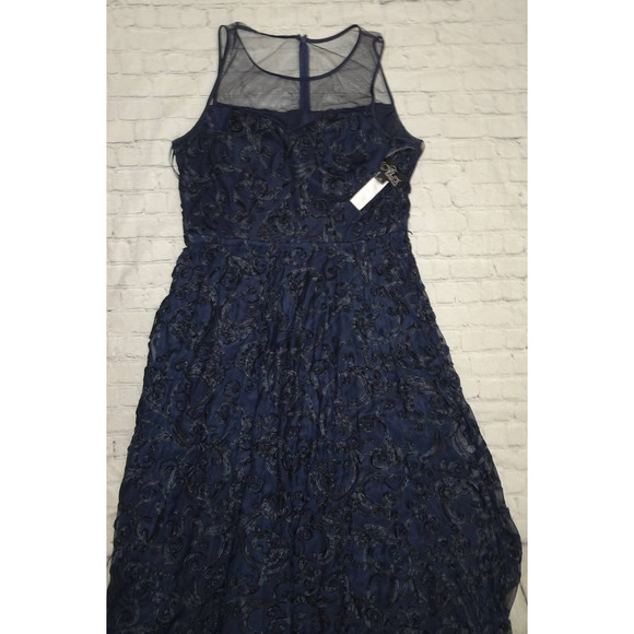 Alex Evenings Women's  Navy Illusion Crew Neck Long Embroidered Dress, Sz 16 - Picture 7 of 10